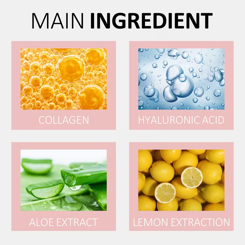 Ingrédients principaux : Collagène, Acide hyaluronique, Aloe vera, Citron